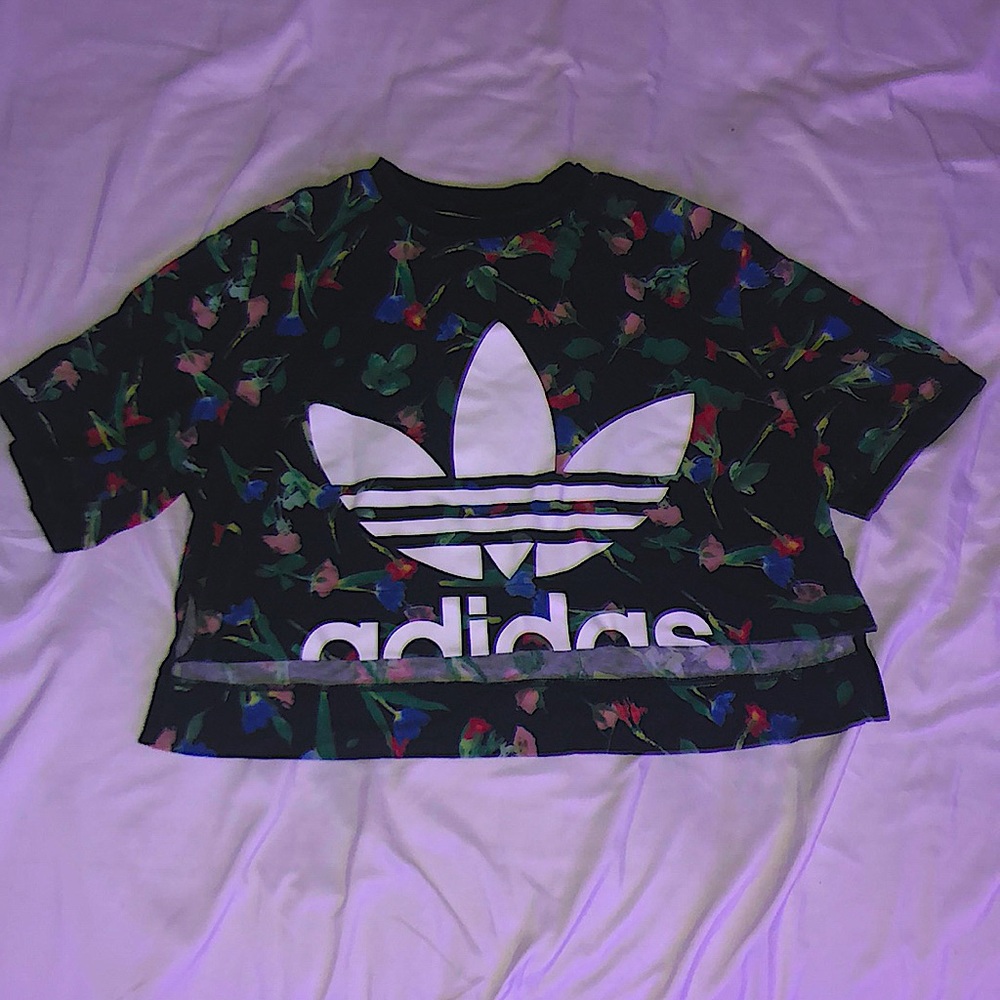 ADIDAS-Black Floral Crop Top